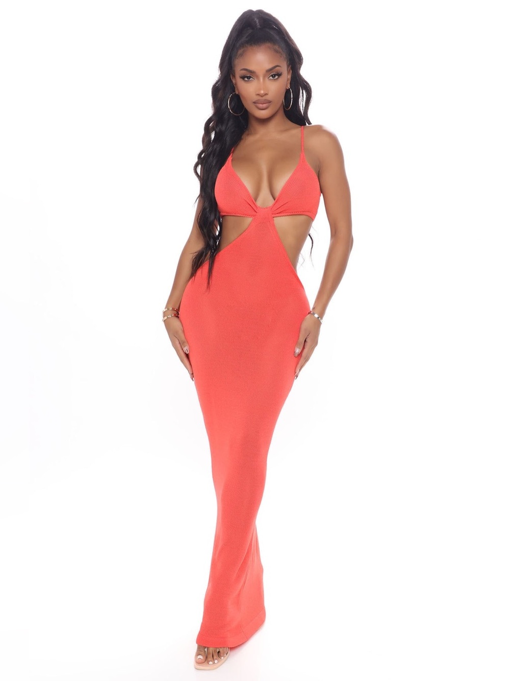 Fashion Nova Orange Cutout Knit Maxi Dress 🧡 Size S